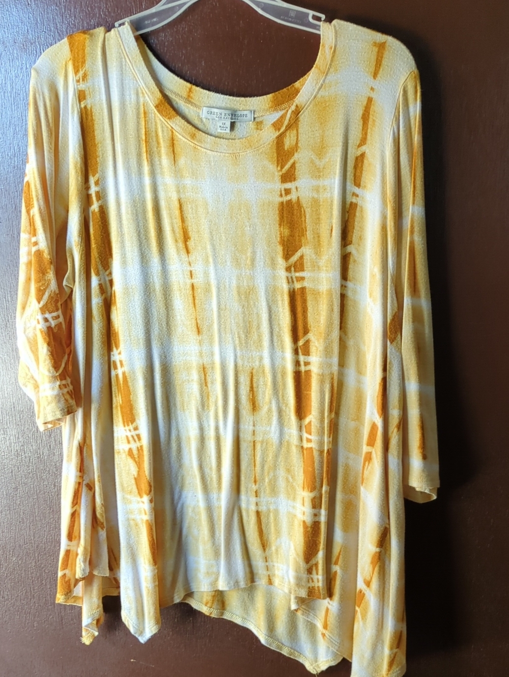 Green Envelope Yellow & White Tie-Dye Swing Tunics Size 1X